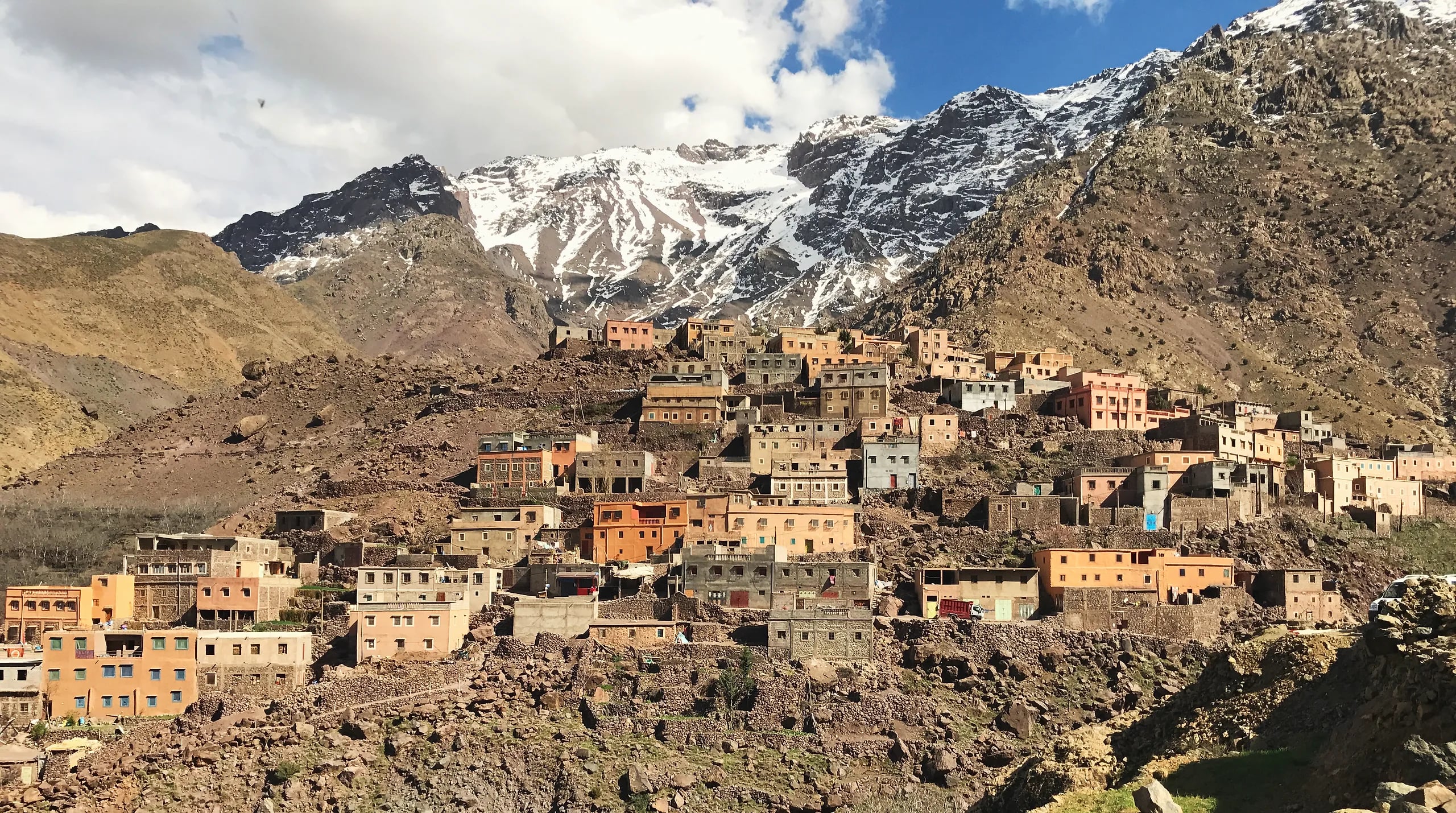 Imlil and its valley on the way to Jbel Toubkal in the High Atlas
