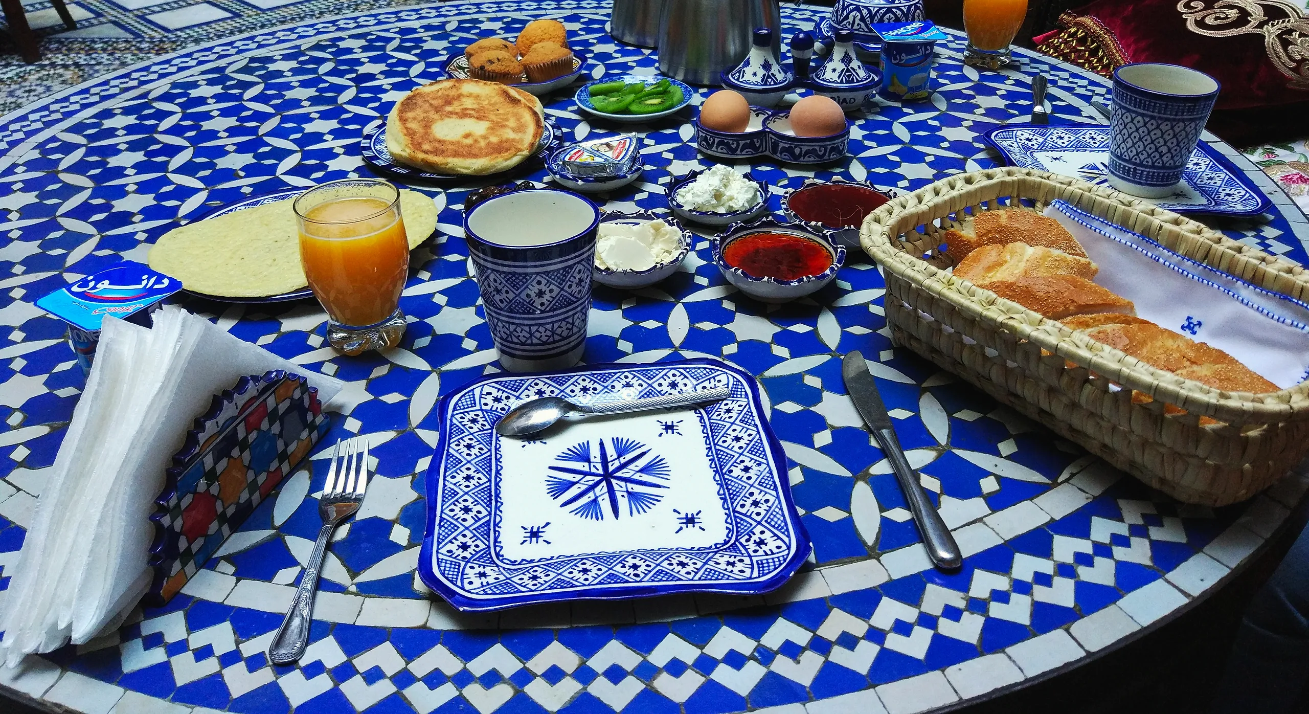 A traditional Moroccan breakfast spread