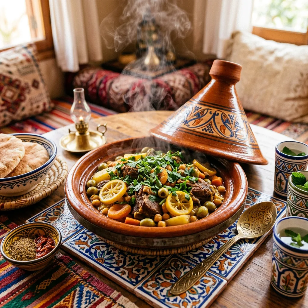 A traditional Moroccan tagine slow-cooked with vegetables and spices